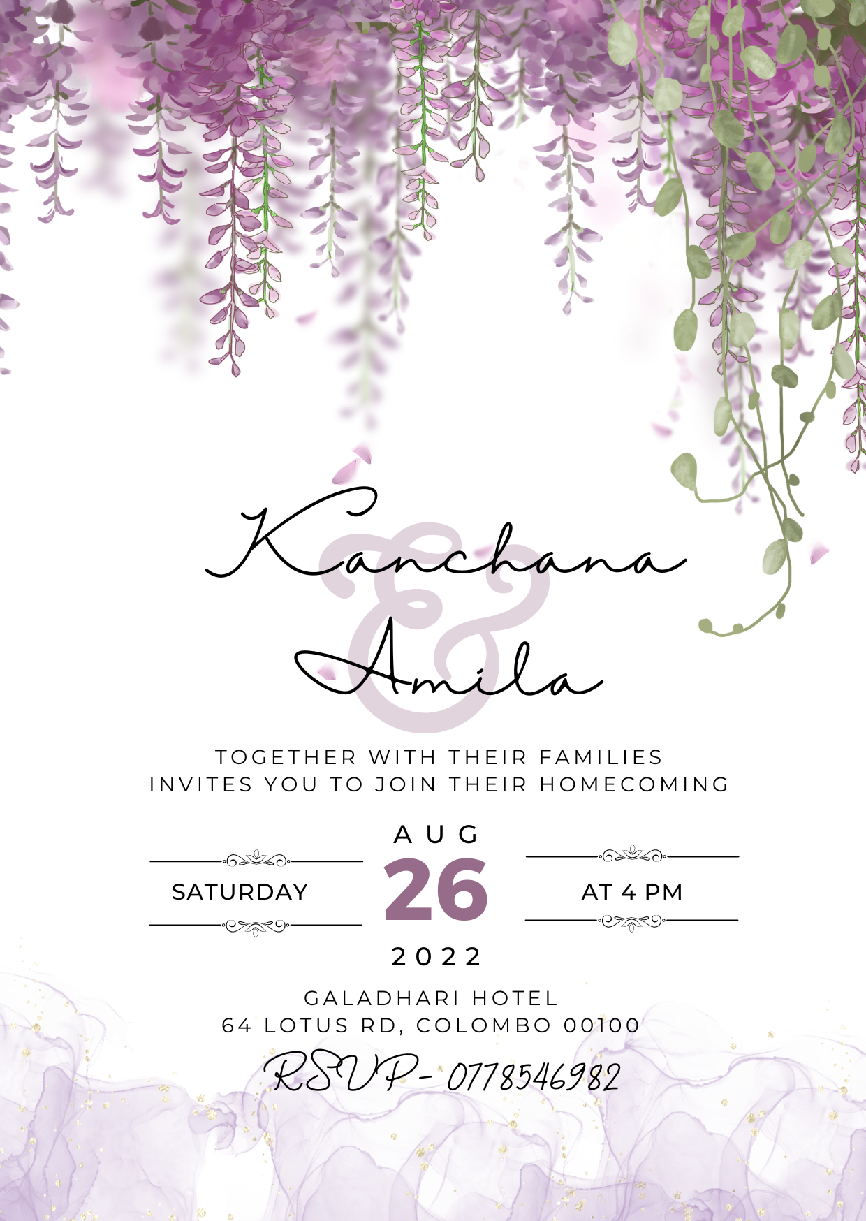 Custom Digital Wedding Invitations In Sri Lanka Wedding Warehouse   Purple Elegant Watercolor Wedding Invitation 